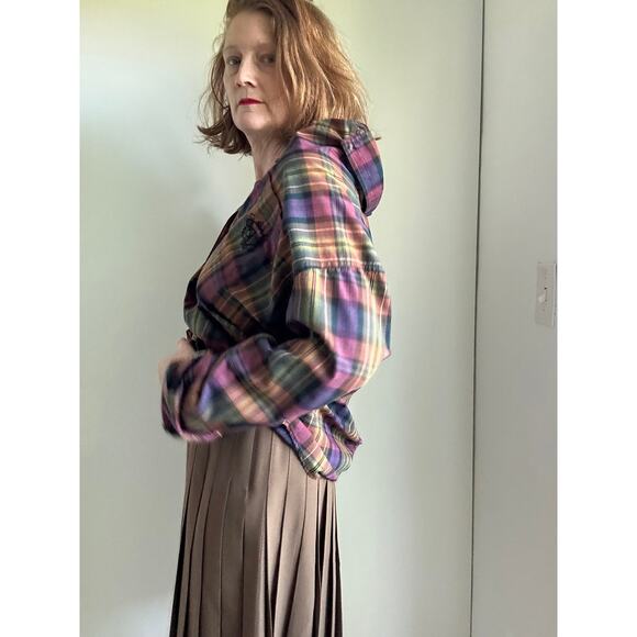 Vintage 90s Plaid Womens Button Down Shirt Size M Cotton Preppy Twee Academia - Picture 10 of 11